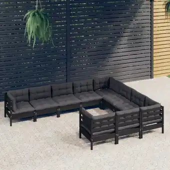 ManoMano 10-tlg. Gartenmöbel Set Sitzgruppe Essgruppe mit Kissen Schwarz Kiefernholz DE76819 Angebot