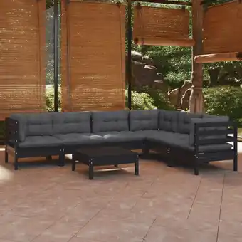 ManoMano 7-tlg. Garten-Lounge-Set Gartenmöbel Set Sitzgruppe Essgruppe mit Kissen Schwarz Massivholz Kiefer DE67763 Angebot