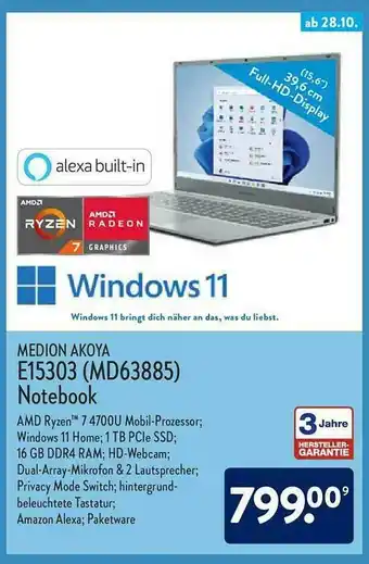 Aldi Nord Medion Akoya E15303 Oder Md63885 Notebook Angebot