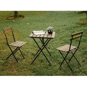 ManoMano Tablette Set mit 2 Stahl- und Holzstühlen Balkongarten Bistrot Woody Angebot