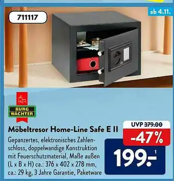 Aldi Süd Burg Wächter Möbeltresor Home-line Safe E II Angebot