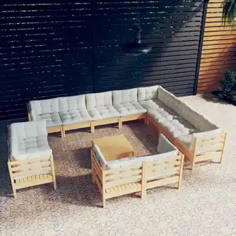 ManoMano 13-tlg. Garten-Lounge-Set,Gartenmöbel-Set mit Creme Kissen Massivholz Kiefer vidaXL Angebot