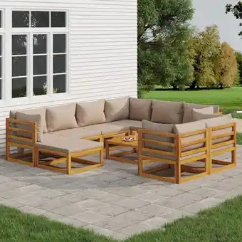 ManoMano 10-tlg. Garten-Lounge-Set, Gartenmöbel, Sitzgruppe Gartenset mit Taupe Kissen Massivholz LLOAQ897936 Maisonchic Angebot