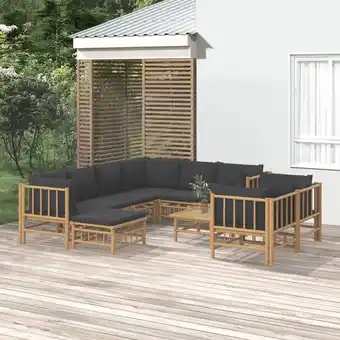 ManoMano 10-tlg. Garten-Lounge-Set, Gartenmöbel, Sitzgruppe Gartenset mit Dunkelgrauen Kissen Bambus LLOAQ756845 Maisonchic Angebot