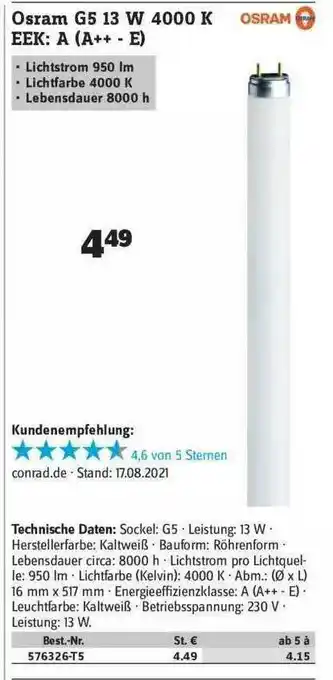 Conrad Osram G5 13w 4000k Angebot