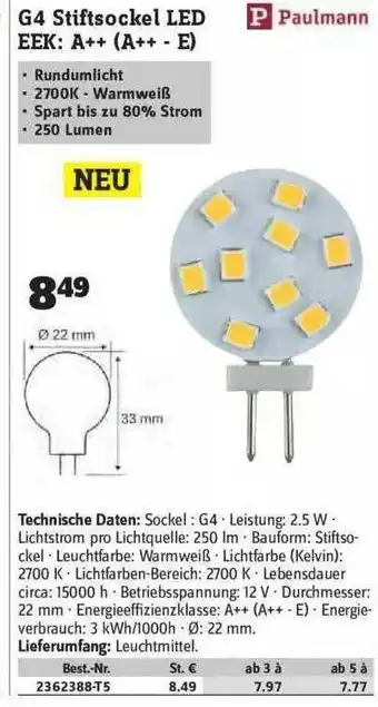 Conrad Paulmann G4 Stiftsockel Led Angebot