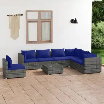 ManoMano 8-tlg. Sitzgruppe Gartenmöbel Set - Garten-Lounge-Set mit Kissen Poly Rattan Grau BV516636 Bonnevie Angebot