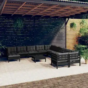 ManoMano 12-tlg. Sitzgruppe Gartenmöbel Set - Balkonmöbel Set mit Kissen Schwarz Kiefernholz BV177377 Bonnevie Angebot