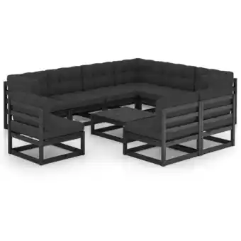 ManoMano 10-tlg. Sitzgruppe Gartenmöbel Set - Balkonmöbel Set mit Kissen Schwarz Kiefer Massivholz BV119599 Bonnevie Angebot