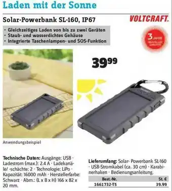 Conrad Voltcraft Solar-powerbank Sl-160 Ip67 Angebot