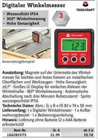 Conrad Toolcraft Digitaler Winkelmesser Angebot