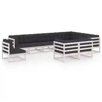 ManoMano 10-tlg. Garten-Lounge-Set, Gartenmöbel, Sitzgruppe Gartenset mit Kissen Weiß Kiefer Massivholz LLOAQ462842 Maisonchic Angebot