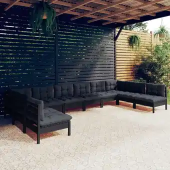 ManoMano 10-tlg. Garten-Lounge-Set Gartenmöbel-Set Terrassen-Sitzgruppe mit Kissen Schwarz Kiefer Massivholz ZDEH88318 Maisonchic Angebot