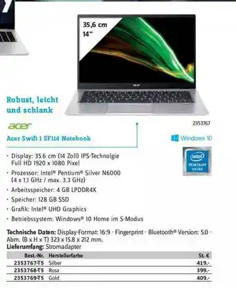 Conrad Acer Swift 1 Sf114 Notebook Angebot