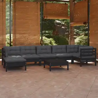 ManoMano Bonnevie - 8-tlg. Sitzgruppe Gartenmöbel Set - Garten-Lounge-Set mit Kissen Schwarz Kiefer Massivholz BV404941 Angebot