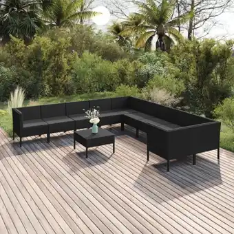 ManoMano 11-tlg. Garten-Lounge-Set Gartenmöbel-Set Terrassen-Sitzgruppe mit Auflagen Poly Rattan Schwarz ZDEH95932 Maisonchic Angebot