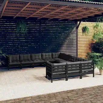 ManoMano 11-tlg. Garten-Lounge-Set Gartenmöbel-Set Terrassen-Sitzgruppe mit Kissen Schwarz Kiefernholz ZDEH71139 Maisonchic Angebot