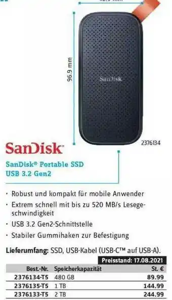 Conrad Sandisk Portable Ssd Usb 3.2 Gen2 Angebot