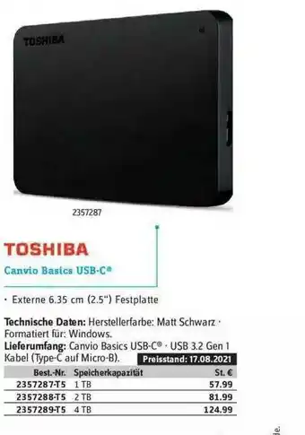 Conrad Toshiba Canvio Basics Usb-c Angebot