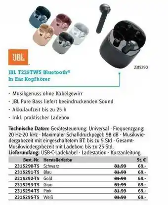 Conrad Jbl T225tws Bluetooth In Ear Kopfhörer Angebot