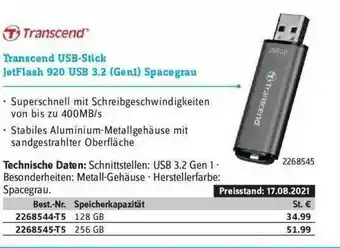 Conrad Transcend Usb-stick Jetflash 920 Usb 3.2 (gen1) Spacegrau Angebot