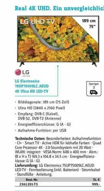 Conrad Lg Electronics 75up75009lc.aeud 4k Ultra Hd Led-tv Angebot