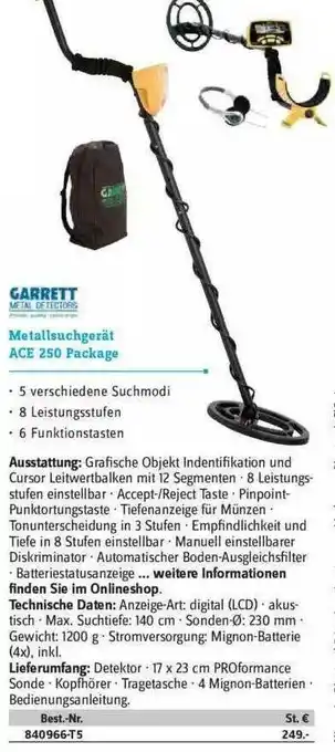 Conrad Garrett Metallsuchgerät Ace 250 Package Angebot