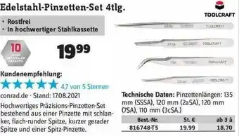 Conrad Edelstahl-pinzetten-set 4tlg Toolcraft Angebot