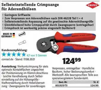 Conrad Selbsteinstellende Crimpzange Für Aderendhülsen Knipex Angebot