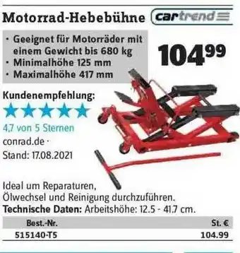 Conrad Motorrad-hebebühne Cartrend Angebot