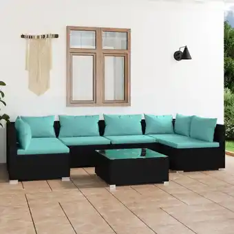 ManoMano 7-tlg. Sitzgruppe Gartenmöbel Set - Garten-Lounge-Set mit Kissen Poly Rattan Schwarz BV500224 Bonnevie Angebot