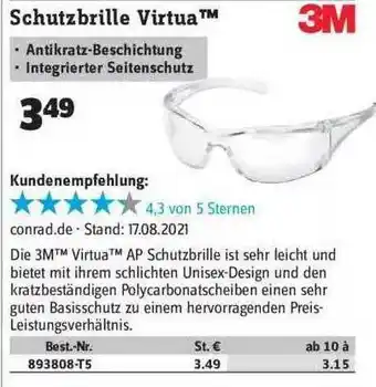 Conrad 3m Schutzbrille Virtua Angebot