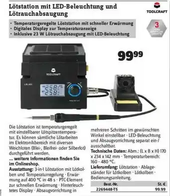 Conrad Lötstation Mit Led-beleuchtung Und Lötrauchabsaugung Toolcraft Angebot