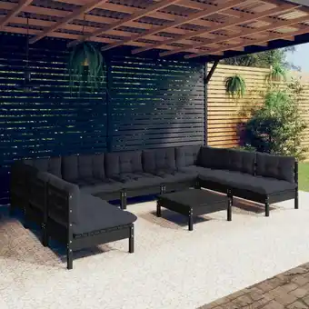 ManoMano 10-tlg. Garten-Lounge-Set Gartenmöbel-Set Terrassen-Sitzgruppe mit Kissen Schwarz Massivholz Kiefer ZDEH39654 Maisonchic Angebot