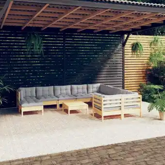 ManoMano 11-tlg. Garten-Lounge-Set Gartenmöbel-Set Terrassen-Sitzgruppe mit Grauen Kissen Kiefernholz ZDEH35483 Maisonchic Angebot