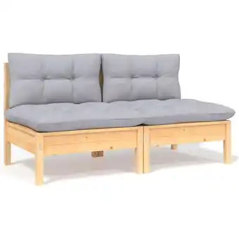 ManoMano 2-Sitzer-Gartensofa Loungesofa Sitzgruppe mit Grauen Kissen Massivholz Kiefer DE85835 Angebot