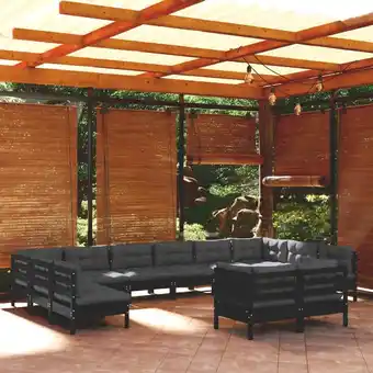 ManoMano 12-tlg. Garten-Lounge-Set Gartenmöbel-Set Terrassen-Sitzgruppe mit Kissen Schwarz Kiefer Massivholz ZDEH27401 Maisonchic Angebot