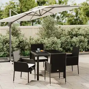 ManoMano 5-tlg. Garten-Essgruppe Gartenmöbel Set Terrassen/Balkon/Outdoor-Essgruppe mit Kissen Schwarz Poly Rattan ETHJ254237 Maisonch Angebot