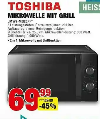 E-Center Toshiba Mikrowelle Mit Grill „mw2-mg20pf” Angebot