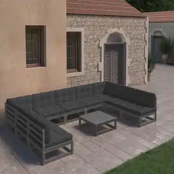 ManoMano 10-tlg. Garten-Lounge-Set, Gartenmöbel, Sitzgruppe Gartenset mit Kissen Schwarz Kiefer Massivholz LLOAQ625828 Maisonchic Angebot