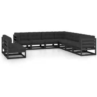 ManoMano 9-tlg. Garten-Lounge-Set Gartenmöbel-Set Terrassen-Sitzgruppe mit Kissen Schwarz Massivholz Kiefer ZDEH72750 Maisonchic Angebot