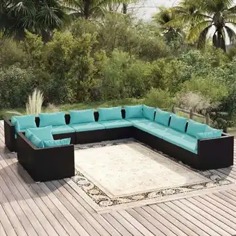 ManoMano 11-tlg. Garten-Lounge-Set,Gartenmöbel-Set mit Kissen Schwarz Poly Rattan vidaXL Angebot