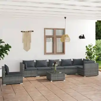 ManoMano 8-tlg. Garten-Lounge-Set Gartenmöbel Set Sitzgruppe Essgruppe mit Kissen Poly Rattan Grau DE18172 Angebot