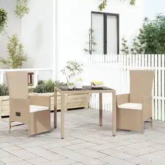 ManoMano 3-tlg. Garten-Essgruppe Gartenmöbel Set Terrassen/Balkon/Outdoor-Essgruppe mit Kissen Beige Poly Rattan ETHJ568541 Maisonchic Angebot