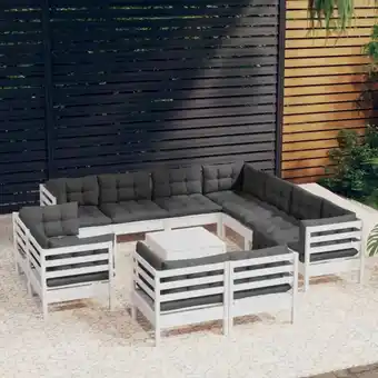 ManoMano 12-tlg. Garten-Lounge-Set,Gartenmöbel-Set mit Kissen Weiß Massivholz Kiefer vidaXL871430 Angebot