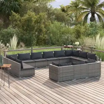 ManoMano 13-tlg. Garten-Lounge-Set, Gartenmöbel, Sitzgruppe Gartenset mit Kissen Grau Poly Rattan LLOAQ286301 Maisonchic Angebot