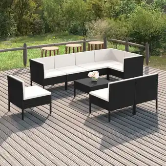 ManoMano 9-tlg. Garten-Lounge-Set Gartenmöbel Set Sitzgruppe Essgruppe mit Auflagen Poly Rattan Schwarz DE63802 Angebot