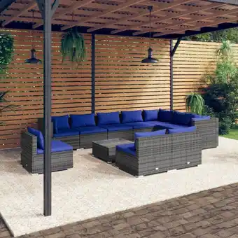 ManoMano 11-tlg. Gartenmöbel Set Sitzgruppe Essgruppe mit Kissen Poly Rattan Grau DE40898 Angebot