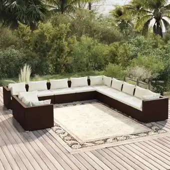 ManoMano 11-tlg. Sitzgruppe Gartenmöbel Set - Balkonmöbel Set mit Kissen Braun Poly Rattan BV581461 Bonnevie Angebot