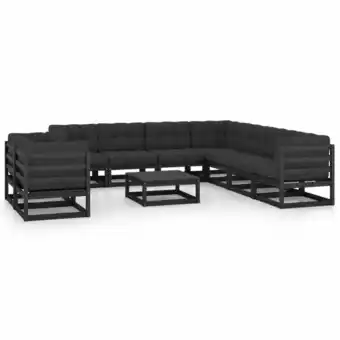 ManoMano 10-tlg. Garten-Lounge-Set, Gartenmöbel, Sitzgruppe Gartenset mit Kissen Schwarz Kiefer Massivholz LLOAQ849381 Maisonchic Angebot